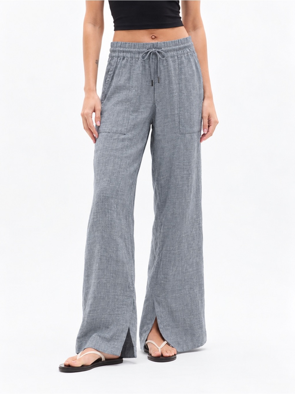Athleta RETREAT LINEN HIGH RISE WIDE LEG PANT Gray Size XL